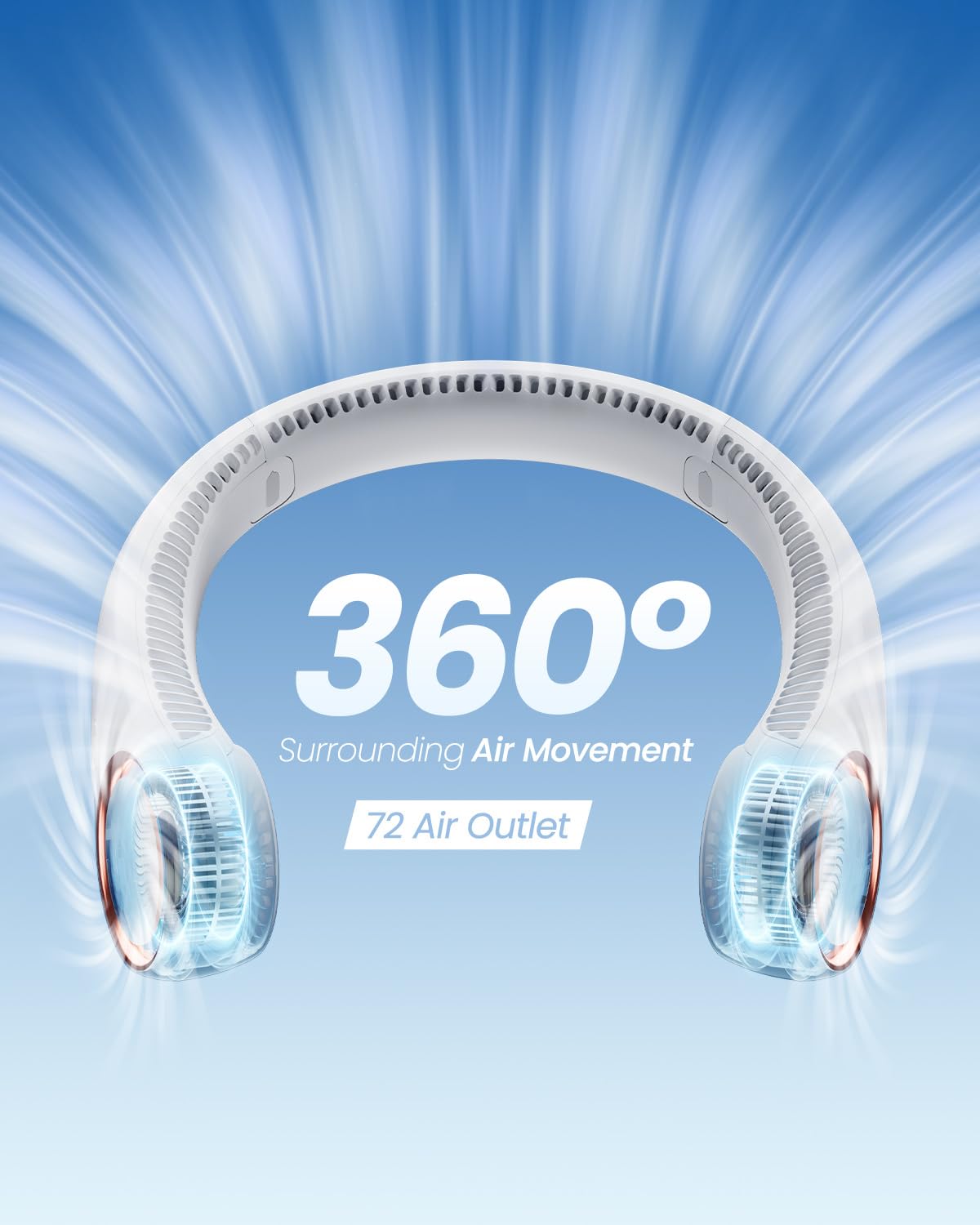 Gaiatop Portable Neck Fan, Hands-Free Bladeless Rechargeable USB Fan with 3 Speeds