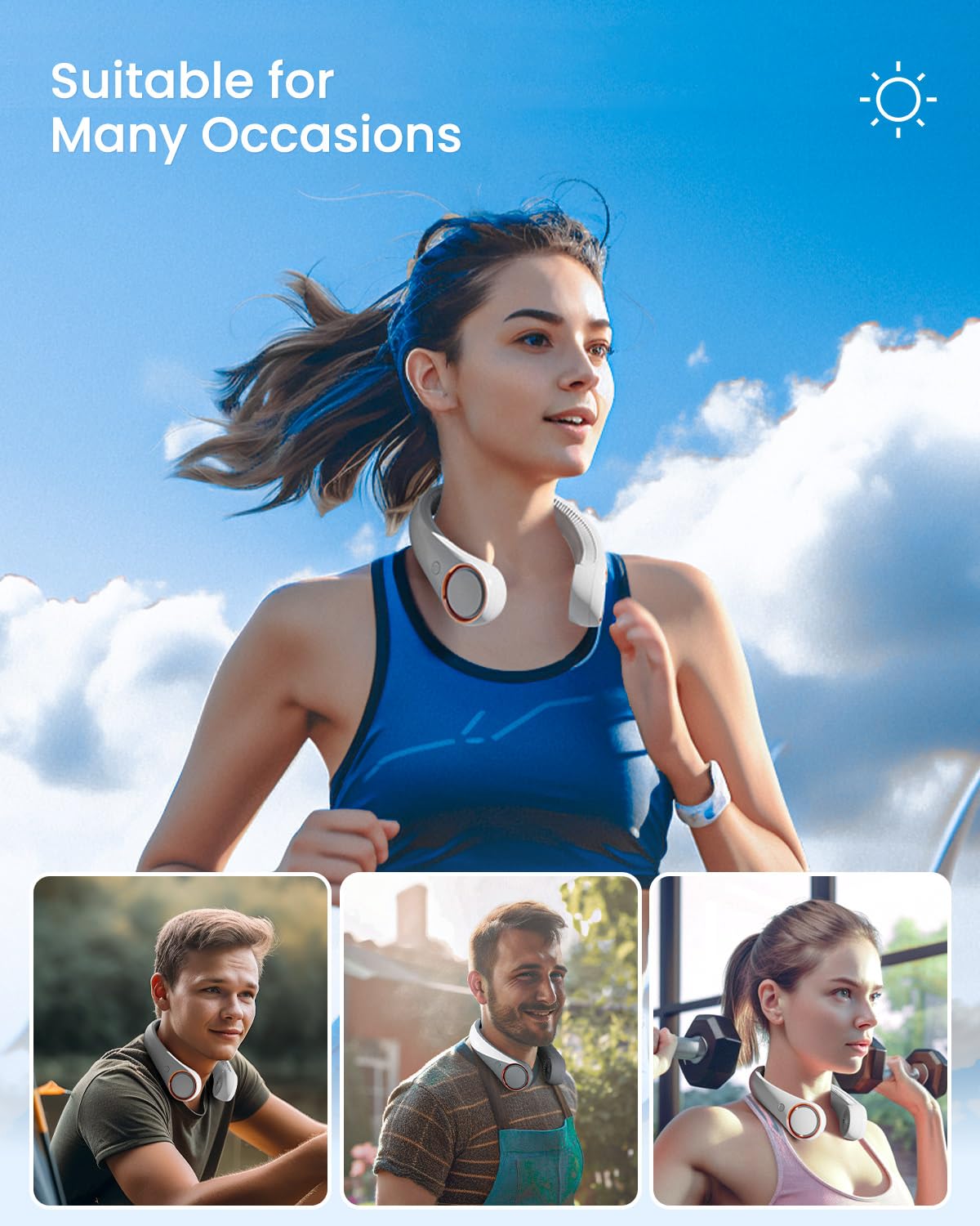 Gaiatop Portable Neck Fan, Hands-Free Bladeless Rechargeable USB Fan with 3 Speeds