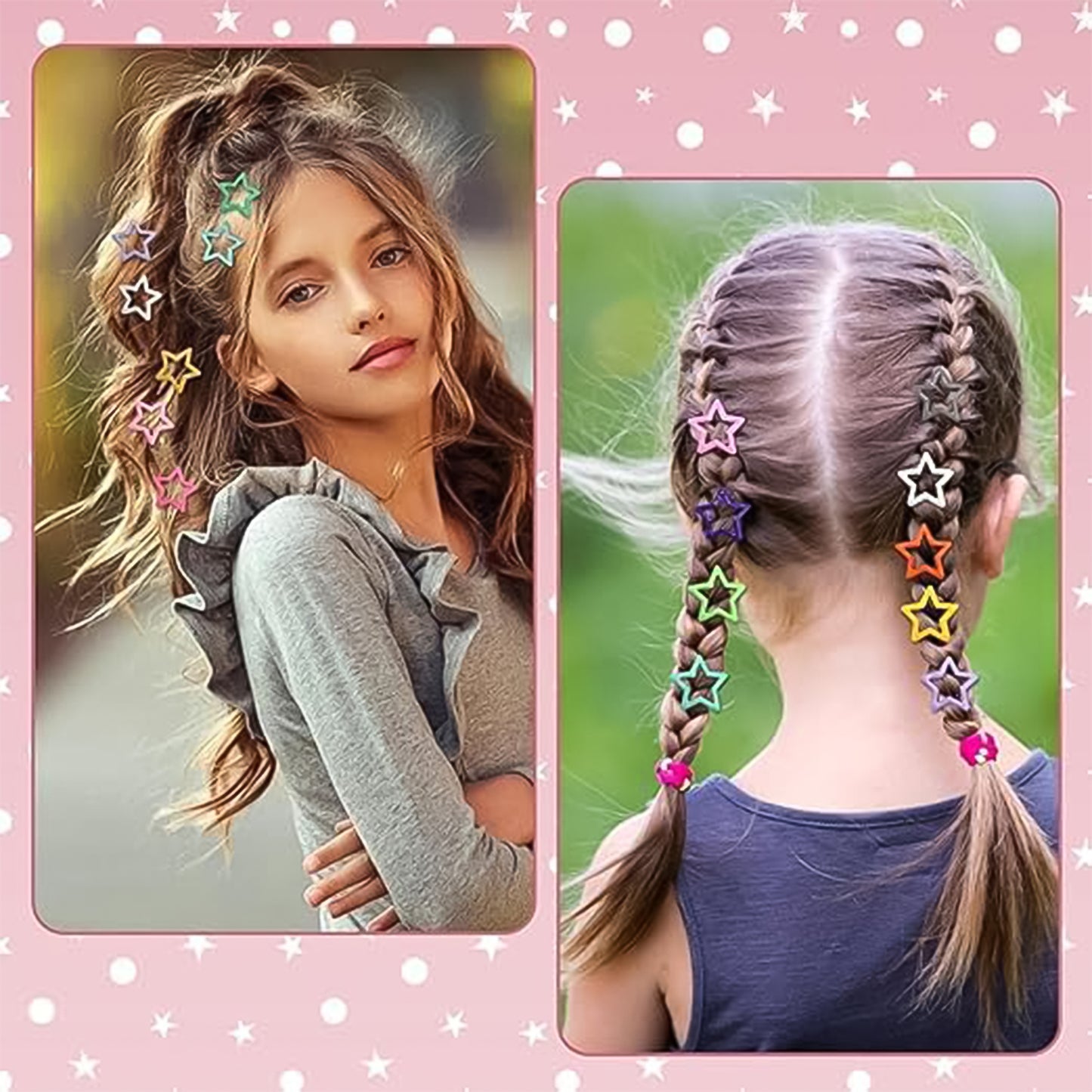 Metal Printed Star Shape Hair Clips (5 Pcs Set)