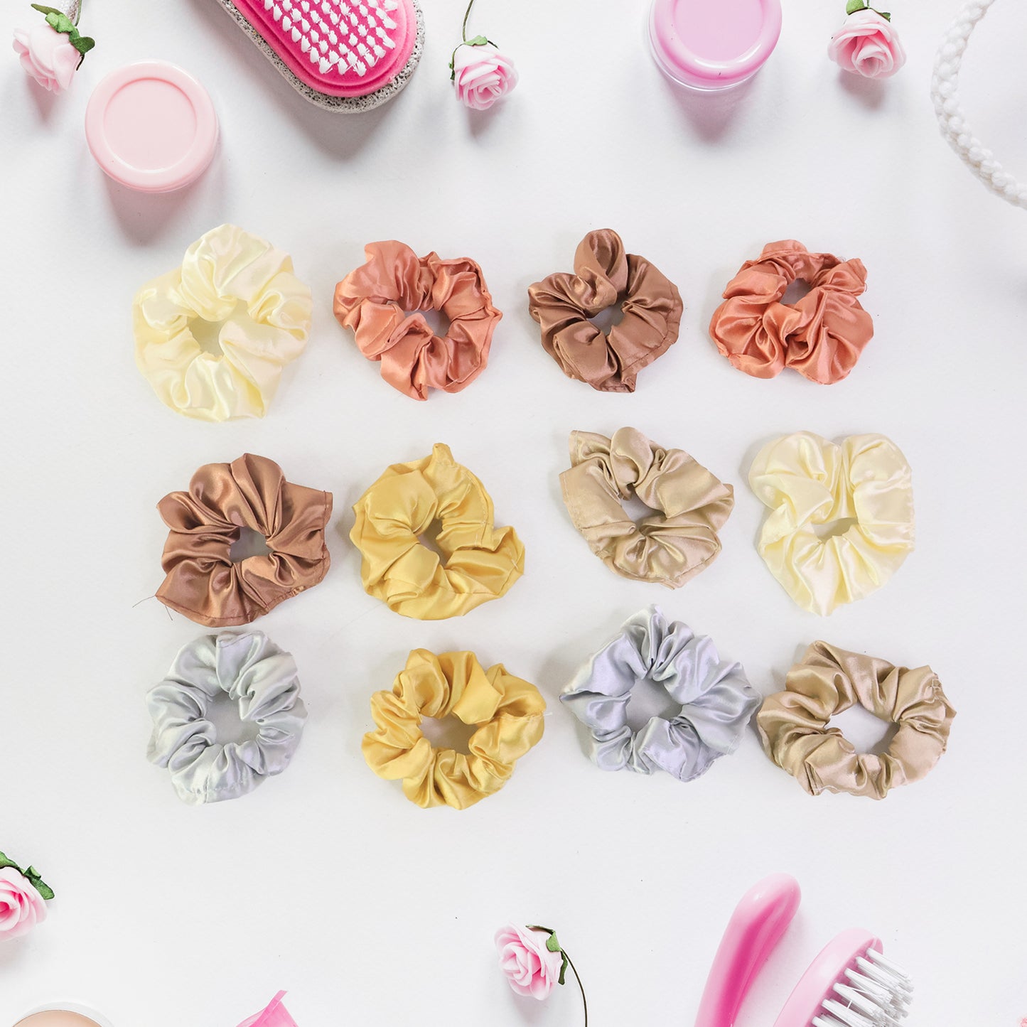 Premium Satin Hair Scrunchies Elastic Hair Ties For Women Girls (12 Pc)