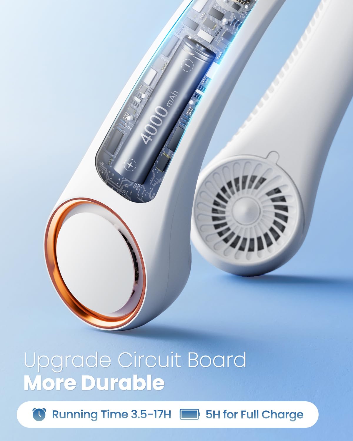 Gaiatop Portable Neck Fan, Hands-Free Bladeless Rechargeable USB Fan with 3 Speeds