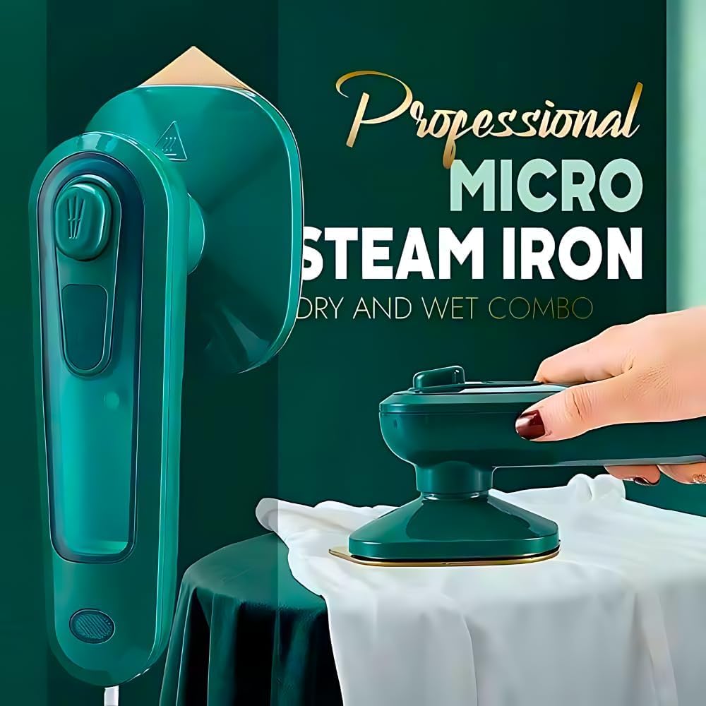 Lipzie [𝟏𝟐 𝐘𝐞𝐚𝐫𝐬 𝗪𝗮𝗿𝗿𝗮𝗻𝐭𝐲]Portable Micro Steam Iron –Handheld Green Garment Steamer for Dry & Wet Ironing, Fast-Heat, Lightweight Wrinkle Remover, Mini Ironing Machine for Home &Office