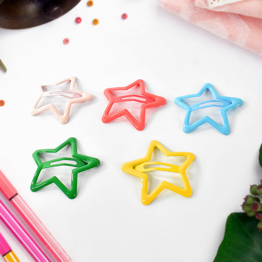 Metal Printed Star Shape Hair Clips (5 Pcs Set)